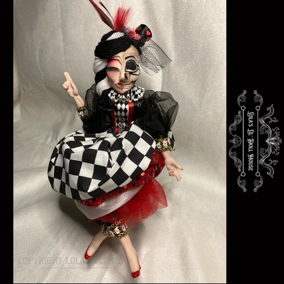 *SOLD* OOAK Gothic Harlequin Jester Skull Clown Doll Masquerade Puppet Baphomet - Picture 8 of 15